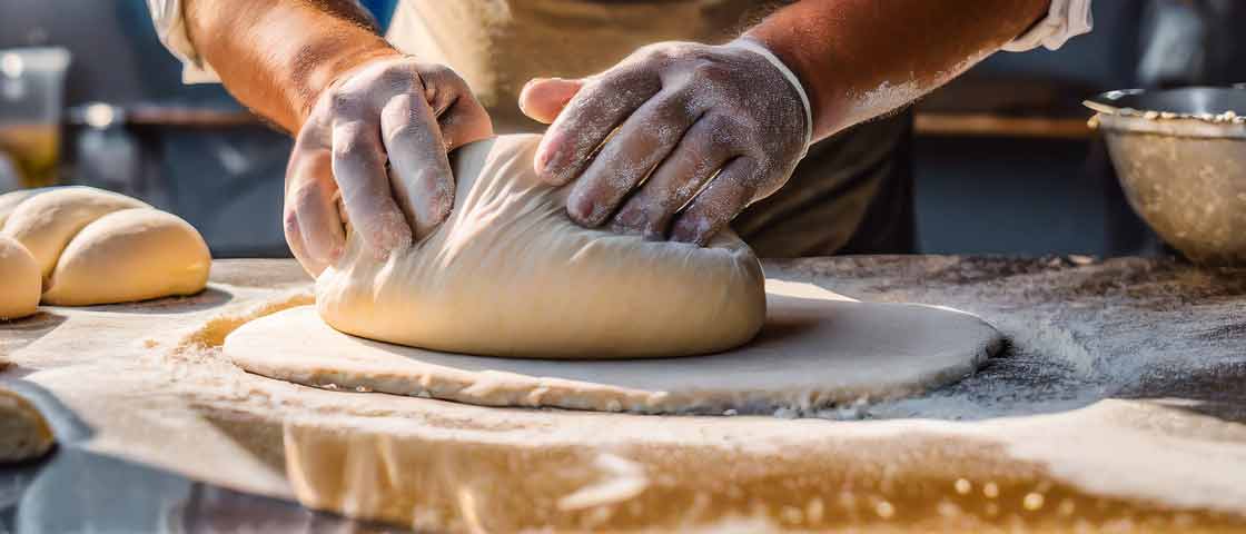 men's hands in handmade dough